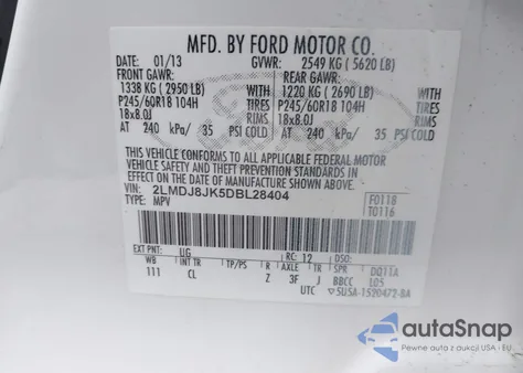 2013 Lincoln Mkx из США, поврежденный, VIN 2LMDJ8JK5DBL28404